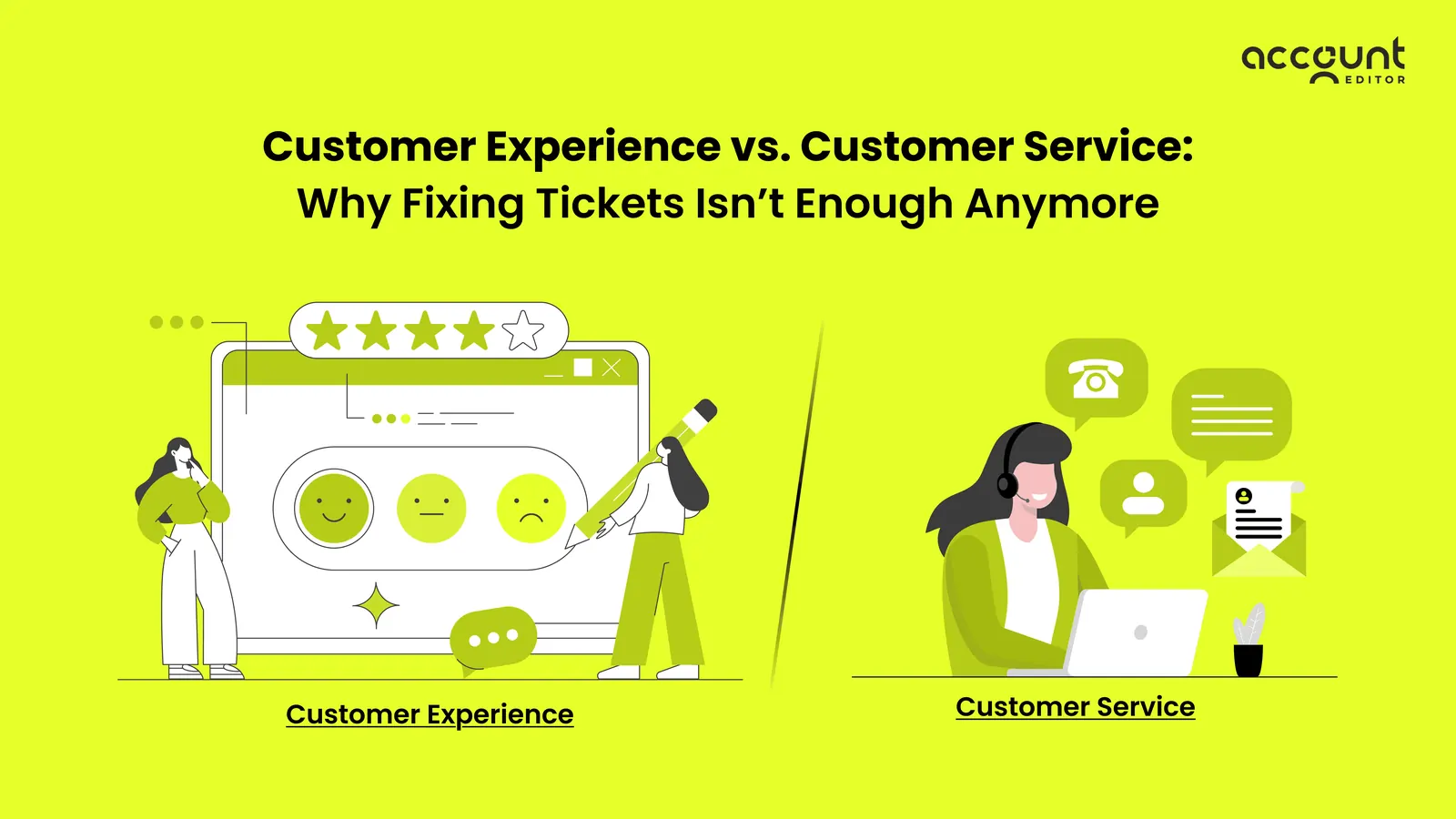 Customer Experience vs Customer Service comparison infographic showing proactive journey design versus reactive ticket-based support for Shopify stores.