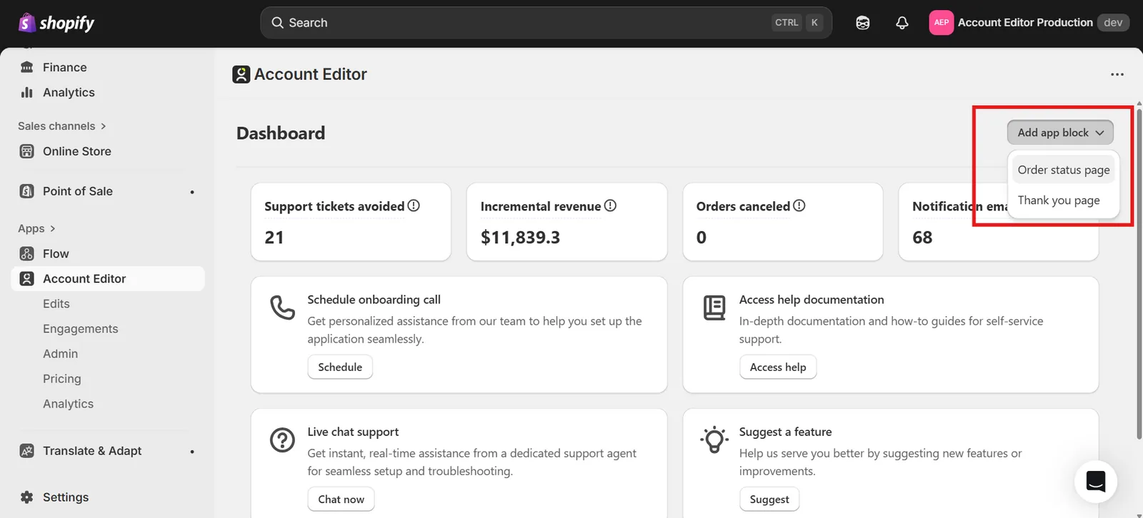 Adding App Block To Order Status