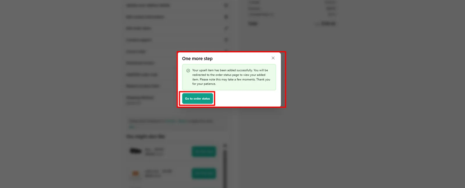 After Updating Upsell Item in Cart on Thank You Page