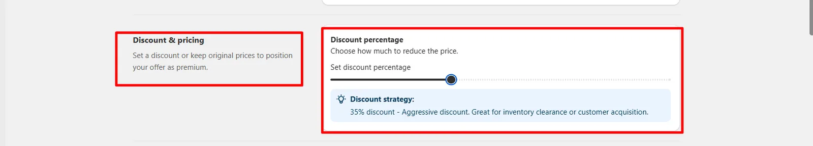 Discount slider with strategy hint