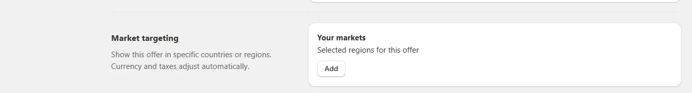 Market selection modal