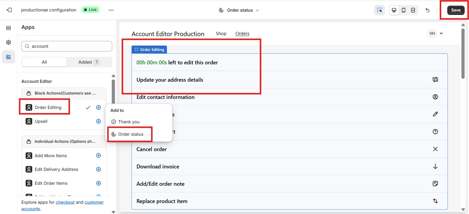 Order Editing Block