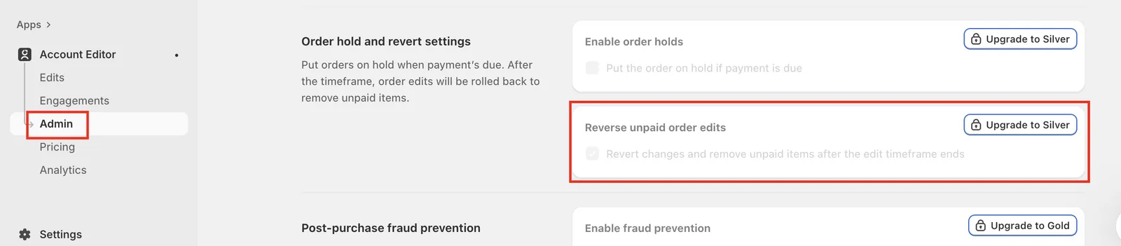 Reverse Unpaid Order