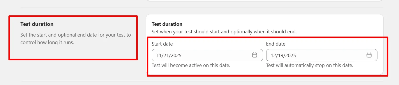Test duration fields