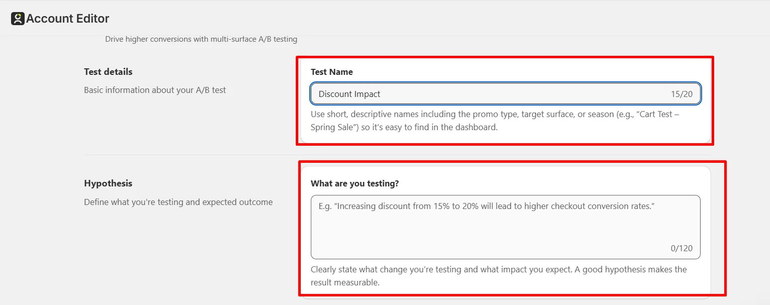 Test metric selector
