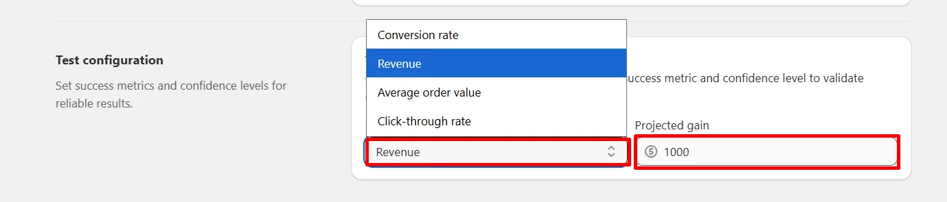 Test metric selector
