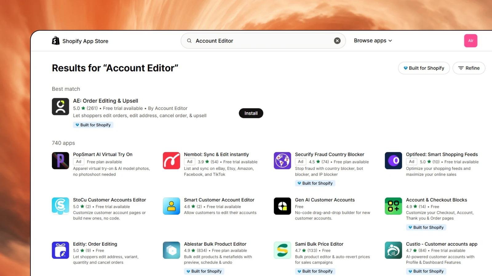 Screenshot — Searching the app in the store